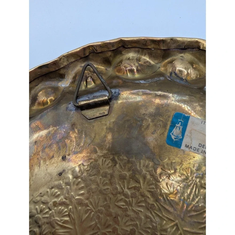 Vintage Etched Brass Large Round Tray Table Top 12